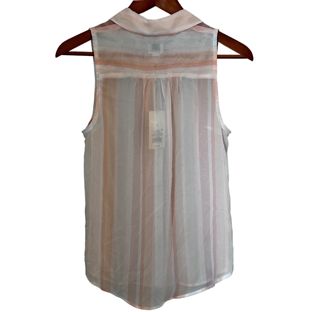 A New Day Blue Tan Pink‎ Stripe Sheer Sleeveless Blouse NWT Women's Size Small - Picture 2 of 8